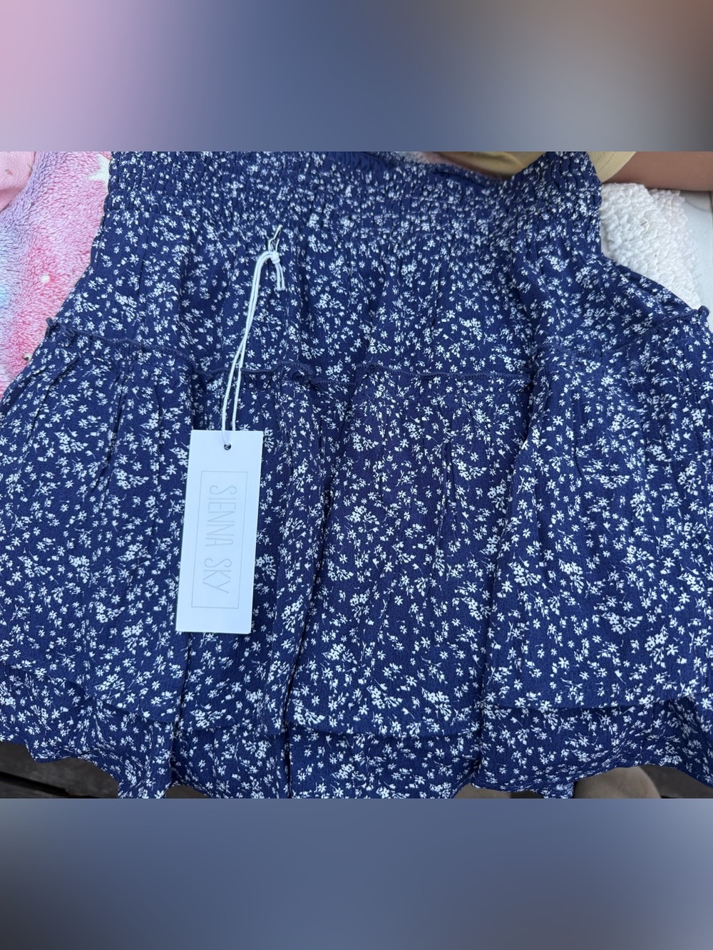 Sienna Sky Navy and White Floral Smocked Tiered Skirt